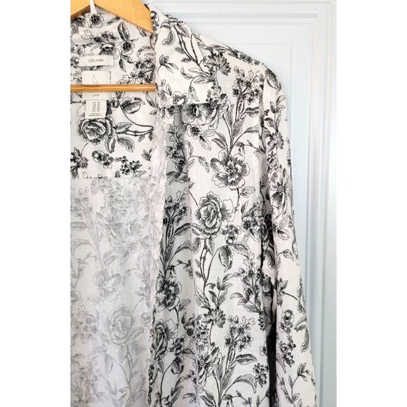Joie Plus Size Linen Button-Down Top Size 1X Floral Long Sleeve - Picture 2 of 7